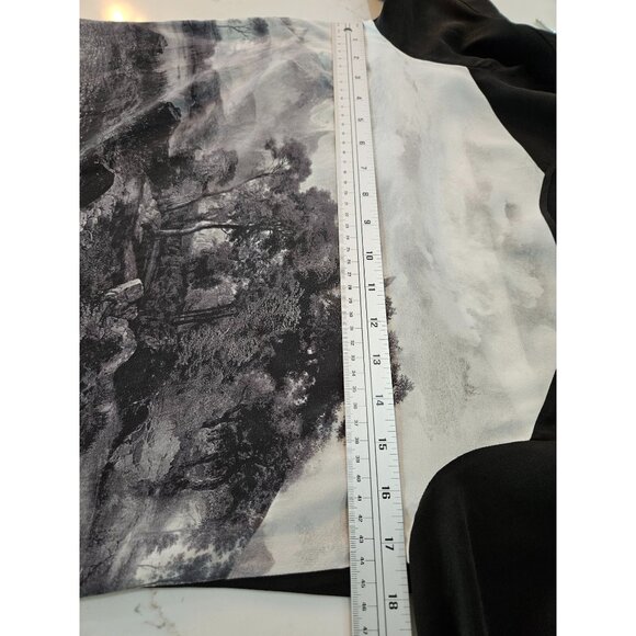 BCBGMaxAzria Silk Addy Blouse Sz. Small Landscape Print Artsy Art To Wear B&W - Picture 11 of 12